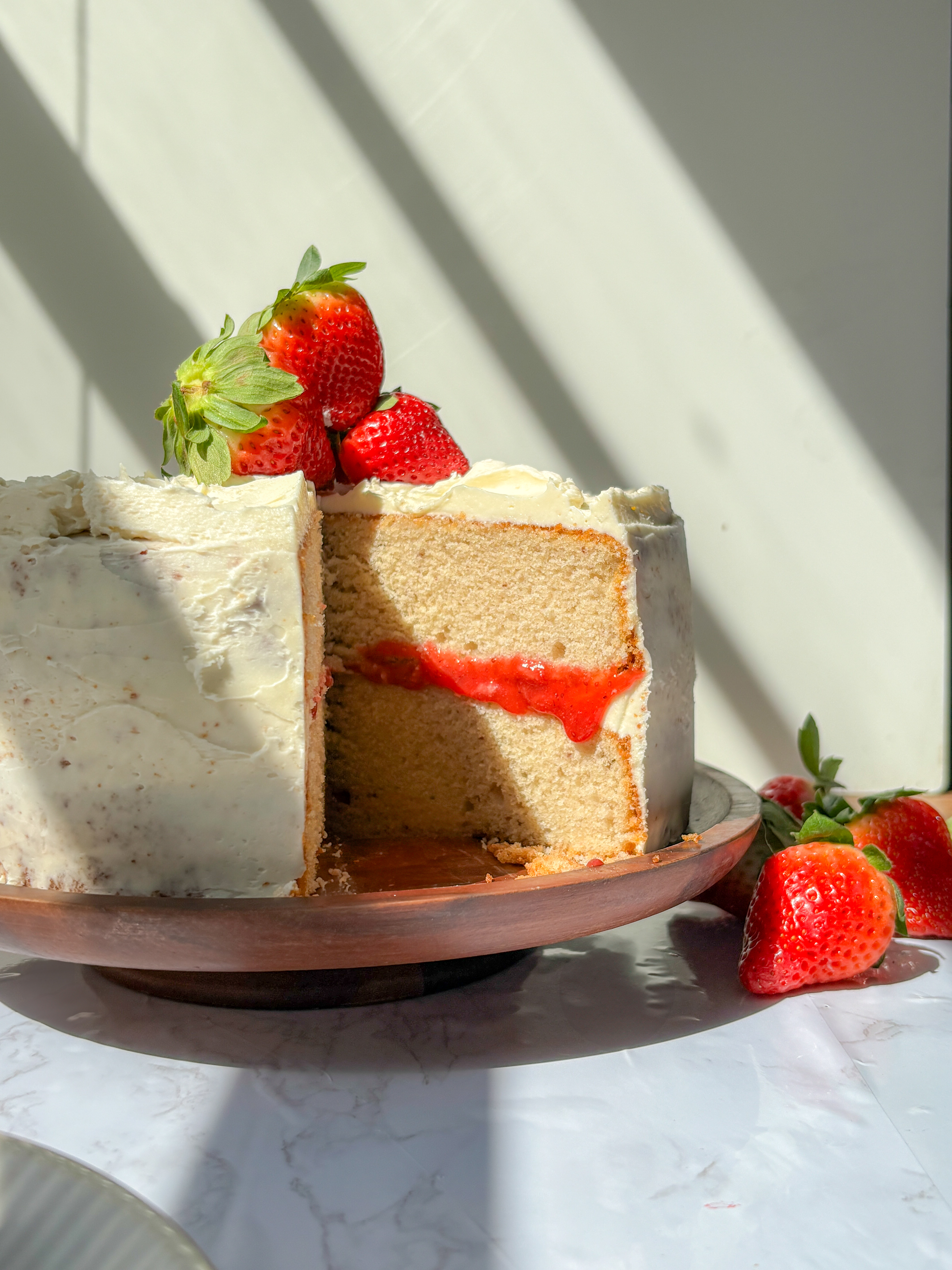 Homemade Strawberry Cake with Fresh Strawberry Jam